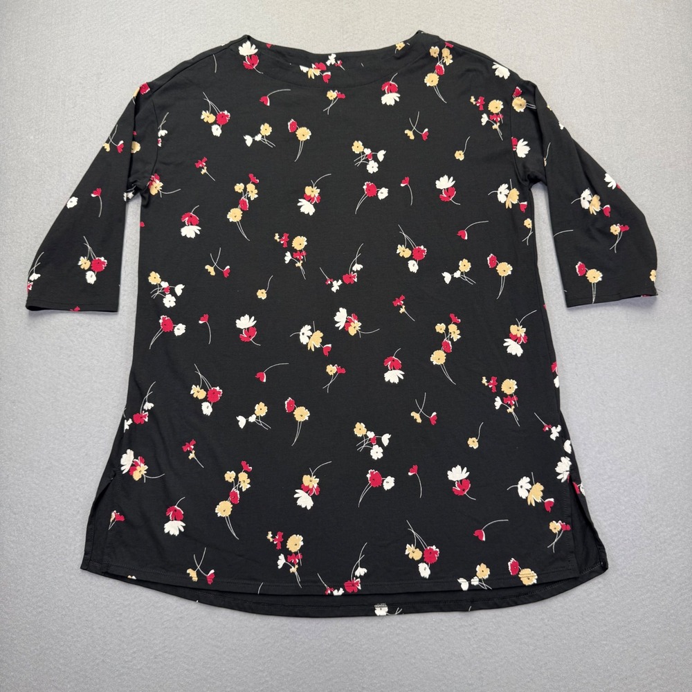 J. Jill Luxe Supima Pleat-Back Tunic‎ Black Floral 3/4 Sleeve Small Tall S T